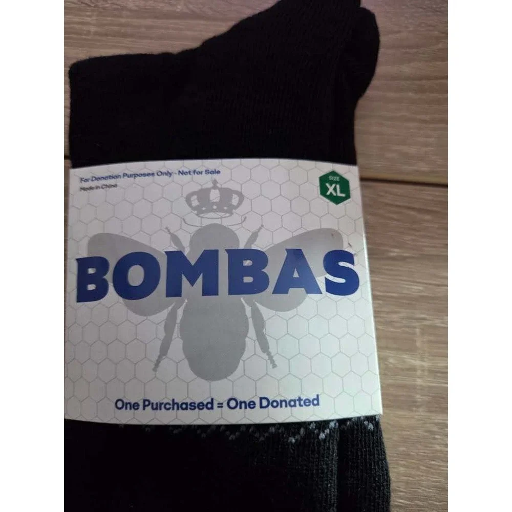 Bombas Mens Performance Socks XL Black‎ Grey Stripe Honeycomb Arch Support New